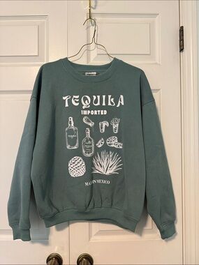 Tequila Graphic Crewneck Sweatshirt - Sage NWT Size XS/S